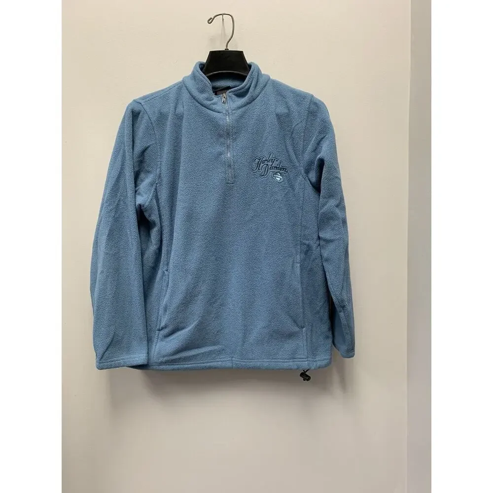 Harley Davidson Nashville Jacket Womens Medium Embroidered Blue Fleece 1/4 zip